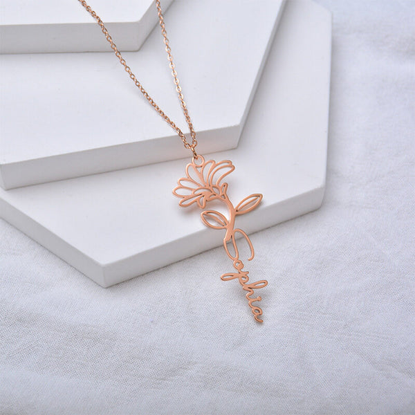 Custom Birthflower Name Necklace Gift for Her,Mother's Day Gift,Anniversary Gift,Bridal Shower Gift,New Baby Mom Gift