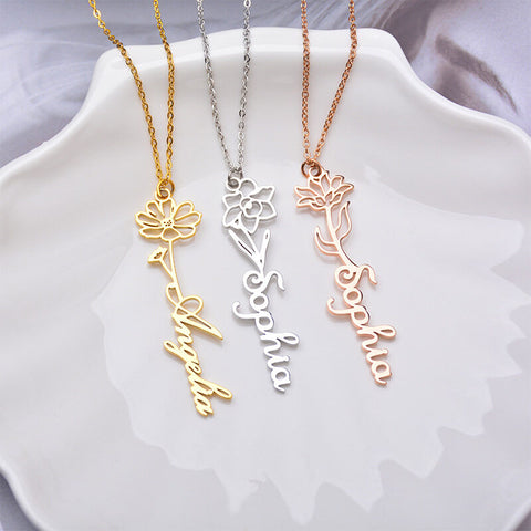 Custom Birthflower Name Necklace Gift for Her,Mother's Day Gift,Anniversary Gift,Bridal Shower Gift,New Baby Mom Gift