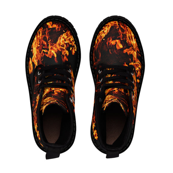 Fire Flames Canvas Boots, Unisex,Casual Hiking/Walking Boots, Christmas/Thanksgiving/Birthday/His/Hers/Couple/Anniversary/Graduation Gifts