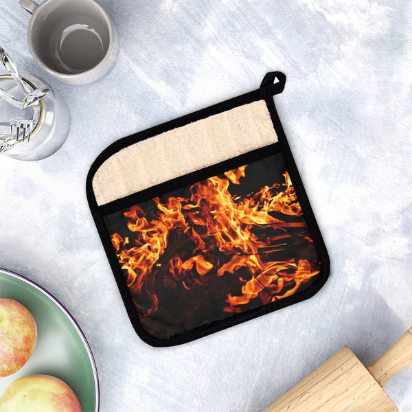 Fire flames 9" Pot Holder with Pocket, Gift for Housewarming/Mothers day/Couples/Bachelor/Birthday/home decor/kitchen decor/cooking/chefs