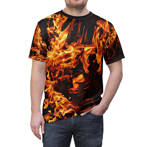 Mens fire flames MWW Unisex AOP Cut & Sew Tee