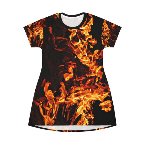 Fire flames T-shirt Dress,Optical Illusion Dress,Gifts For Her,Athletic Dress, Short Sleeve Dress,A-line tank dres