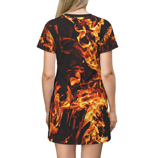 Fire flames T-shirt Dress,Optical Illusion Dress,Gifts For Her,Athletic Dress, Short Sleeve Dress,A-line tank dres