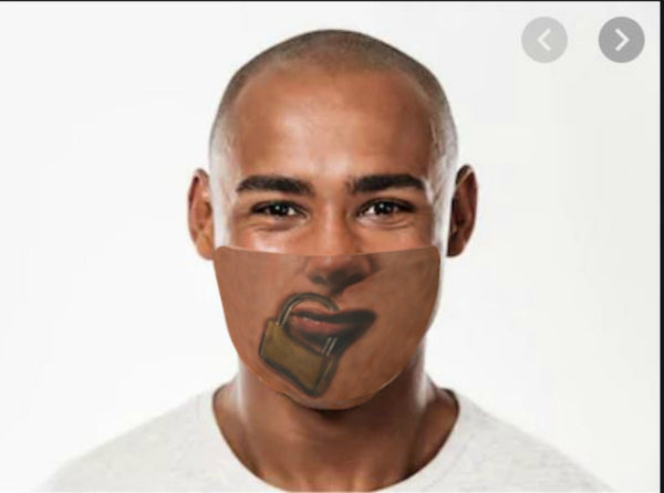 Padlocked mouth 3D  Printed Realistic Expression Unisex Fabric Mask for Light, Medium and Dark  , Reusable 2 layer Polyester