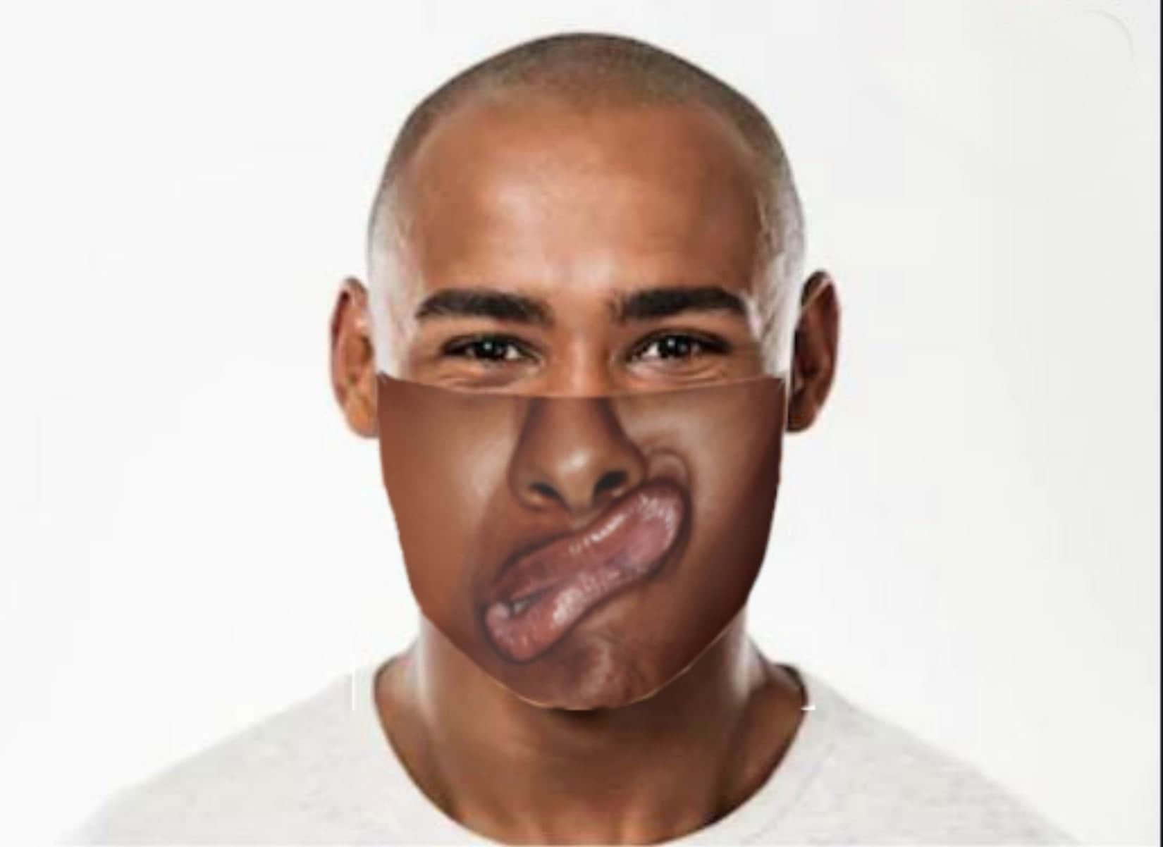 Crooked Mouth Printed Realistic  Fabric Face Mask for Light,Med/Dark  /Adults/Kids, Reusable 2 layer Polyester Cloth