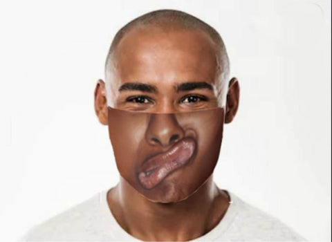 Crooked Mouth Printed Realistic  Fabric Face Mask for Light,Med/Dark  /Adults/Kids, Reusable 2 layer Polyester Cloth