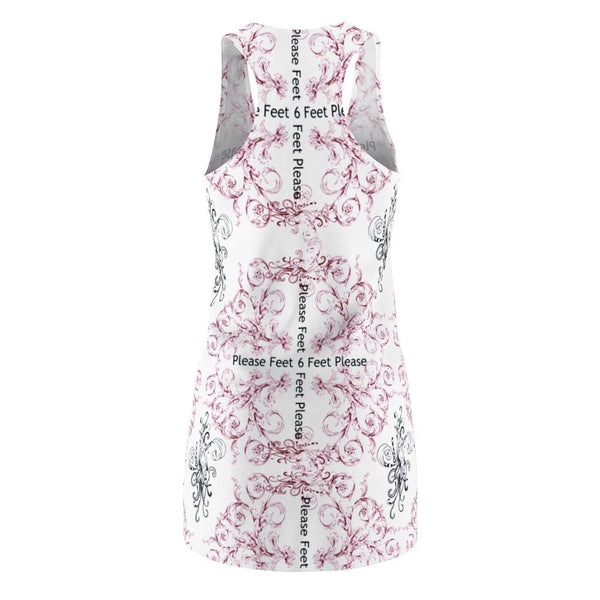6 feet please printed Sporty Sexy Anti-Covid Slogan 6Feet Please Women&#39;s Cut & Sew Racerback Dress, Lilac, Red, Black