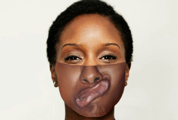 Crooked Mouth Printed Realistic  Fabric Face Mask for Light,Med/Dark  /Adults/Kids, Reusable 2 layer Polyester Cloth