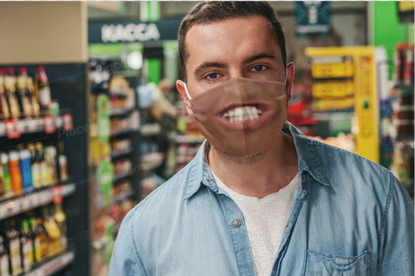 Teeth Show 3D Printed Realistic Expression Unisex Fabric Face Mask forLight/Med/Dark/Adults/Kids, Reusable Washable 2 layer Polyester Cloth