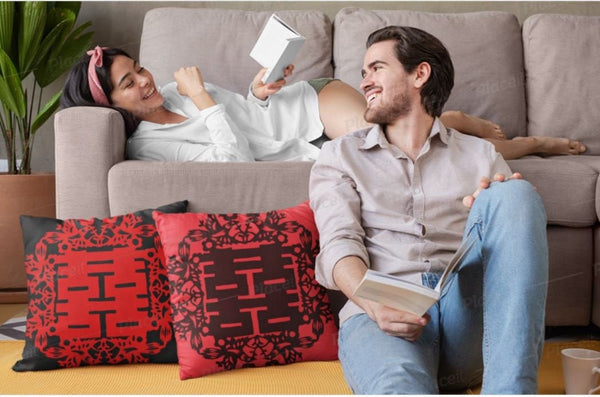 Double Happiness Chinese Symbol Fu,Pillow & Cover,Gift for Mothers Day/Chinese New Year/Housewarming/Graduation/Valentine/Wedding/Couple