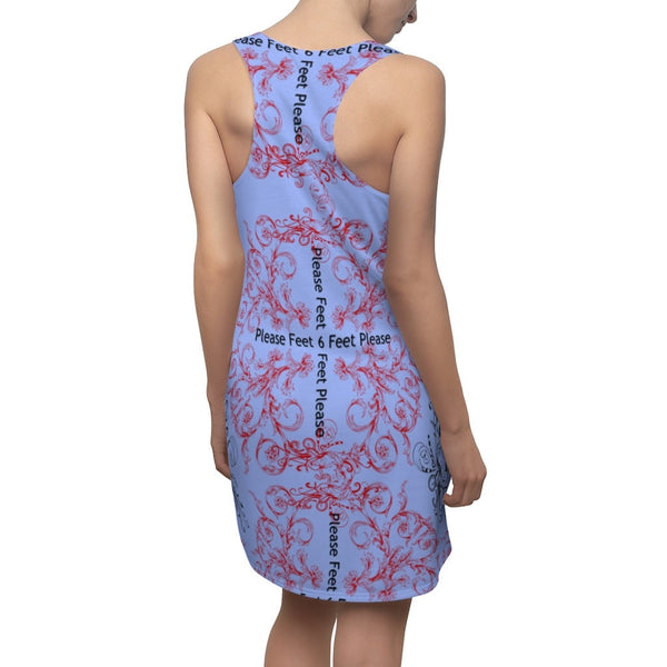 6 feet please printed Sporty Sexy Anti-Covid Slogan 6Feet Please Women&#39;s Cut & Sew Racerback Dress, Lilac, Red, Black