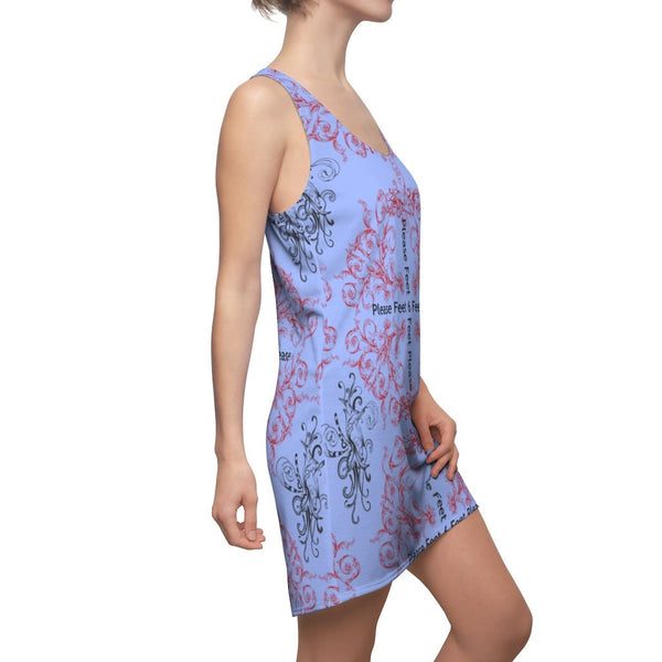 6 feet please printed Sporty Sexy Anti-Covid Slogan 6Feet Please Women&#39;s Cut & Sew Racerback Dress, Lilac, Red, Black