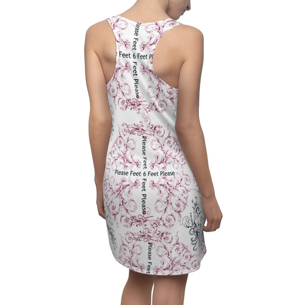 6 feet please printed Sporty Sexy Anti-Covid Slogan 6Feet Please Women&#39;s Cut & Sew Racerback Dress, Lilac, Red, Black