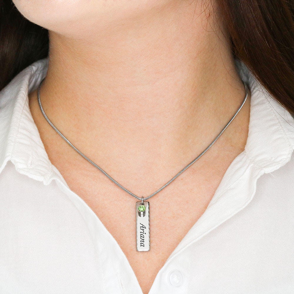 Personalized Engraved Birthstone  Bar Stainless Steel Pendant,snake chain,Valentine&#39;s Day gift,Birthday gift,Mother&#39;s Day Gift,gifts for her
