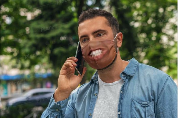 Teeth Show 3D Printed Realistic Expression Unisex Fabric Face Mask forLight/Med/Dark/Adults/Kids, Reusable Washable 2 layer Polyester Cloth