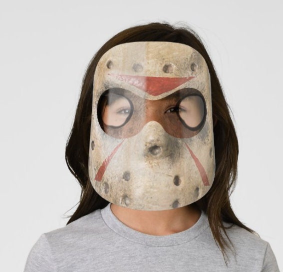 F-day 13th Scary Jason Halloween Face Shield  with Realistic print, adults and children with elastic cord, Unique Valentine Gift