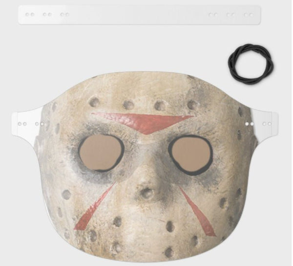 F-day 13th Scary Jason Halloween Face Shield  with Realistic print, adults and children with elastic cord, Unique Valentine Gift