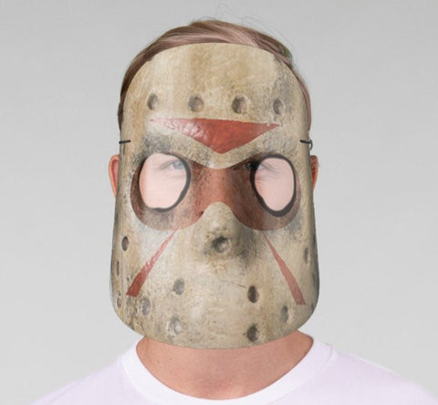 F-day 13th Scary Jason Halloween Face Shield  with Realistic print, adults and children with elastic cord, Unique Valentine Gift