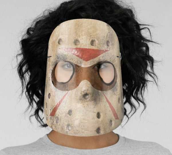 F-day 13th Scary Jason Halloween Face Shield  with Realistic print, adults and children with elastic cord, Unique Valentine Gift