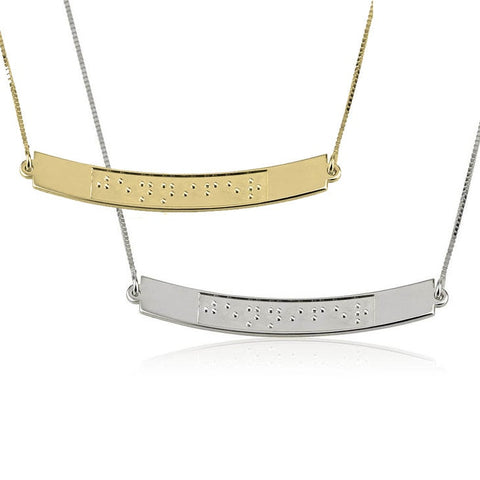 Braille name/text jewelry,Curved Braille Pendant,925Silver,24K/Rose Gold Plating,Christmas/Thanksgiving/Valentine/Birthday/Anniversary/Grad