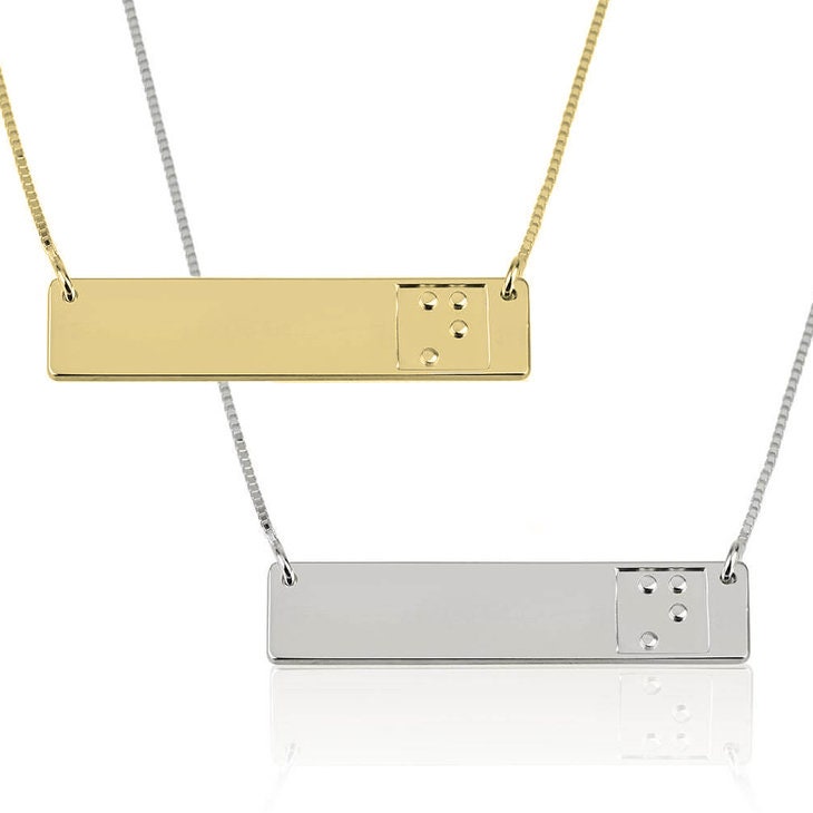 Braille Single Initial embossed Bar Pendant Necklace,Gift for  the Blind/Christmas/Birthday/Anniversary/Graduation/Thanksgiving/New Year