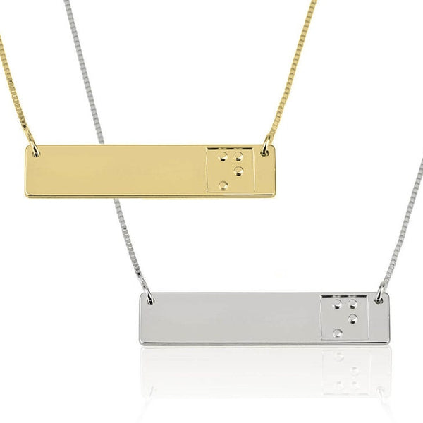 Braille Single Initial embossed Bar Pendant Necklace,Gift for  the Blind/Christmas/Birthday/Anniversary/Graduation/Thanksgiving/New Year