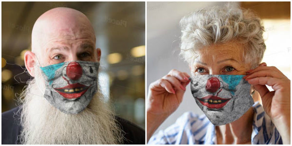 Psycho Crazy Scary Clown Halloween Face Mask 3D Printed Realistic Expression Unisex Fabric Mask for adults/kids. Reusable Washable
