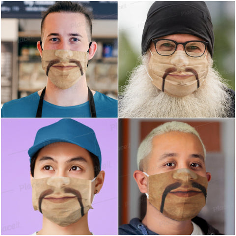 Classic Fu Manchu Moustache  Face Mask  Realistic   . Washable,Funny Valentine Gift,Mask Gifts for Him