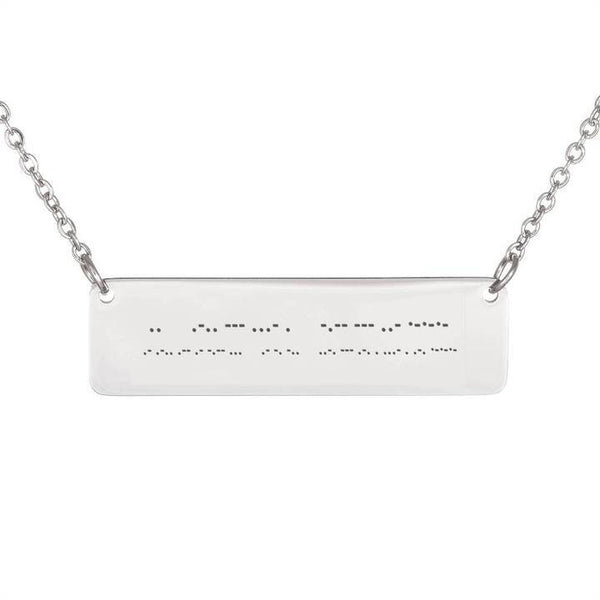 Morse Code Engraved Front,Back Flat Bar Pendant Necklace, Polished Stainless Steel/18K Gold,  Mother&#39;s Day gift,Birthday gift, gifts for her