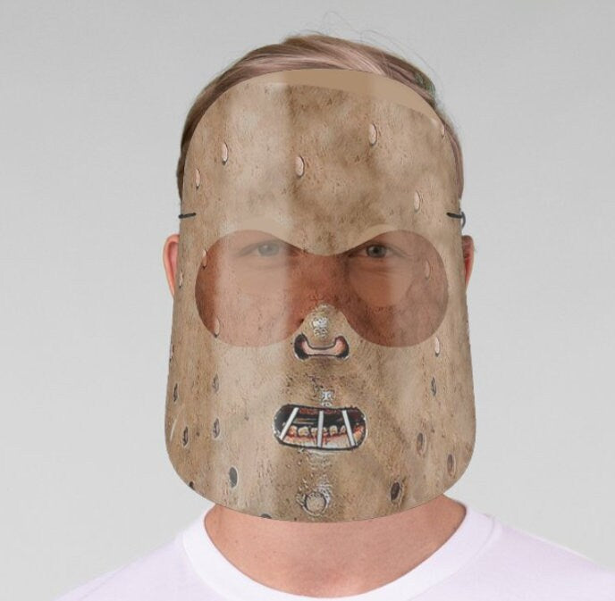 HL Cannibal Scary Halloween Face Shield, Realistic print, adults and children.nose wire, elastic cord,Halloween Gift, Valentine Gift for him
