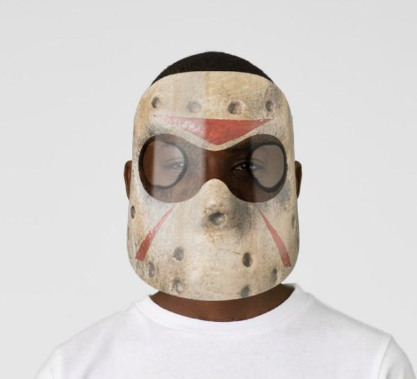 F-day 13th Scary Jason Halloween Face Shield  with Realistic print, adults and children with elastic cord, Unique Valentine Gift