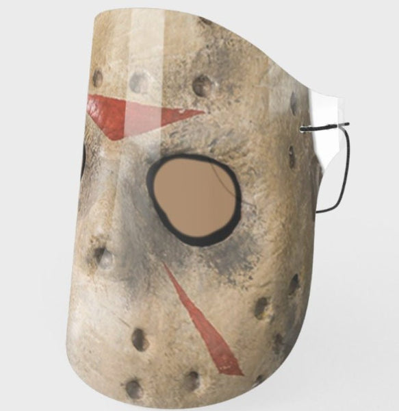 F-day 13th Scary Jason Halloween Face Shield  with Realistic print, adults and children with elastic cord, Unique Valentine Gift