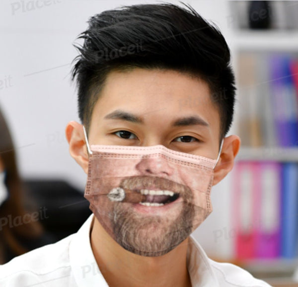 Goatee Beard Cigar Smoker Face Mask  Realistic   ,,light,medium,dark  , Washable,Funny Valentine Gift,Mask Gifts for Him