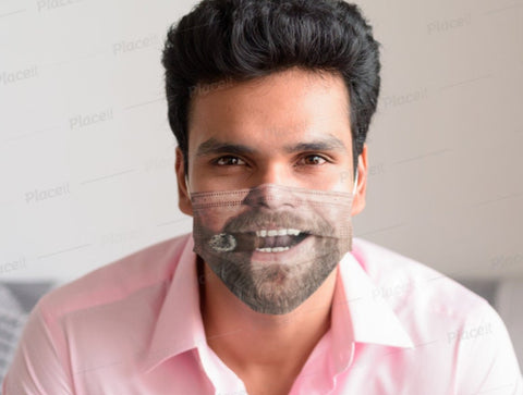 Goatee Beard Cigar Smoker Face Mask  Realistic   ,,light,medium,dark  , Washable,Funny Valentine Gift,Mask Gifts for Him