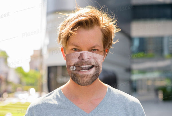 Goatee Beard Cigar Smoker Face Mask  Realistic   ,,light,medium,dark  , Washable,Funny Valentine Gift,Mask Gifts for Him