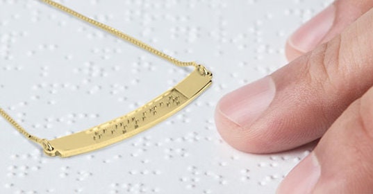 Braille name/text jewelry,Curved Braille Pendant,925Silver,24K/Rose Gold Plating,Christmas/Thanksgiving/Valentine/Birthday/Anniversary/Grad