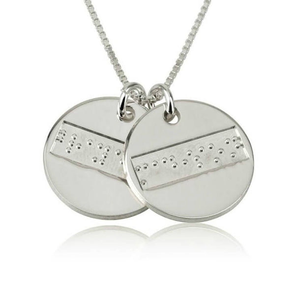 Double Discs Braille embossed Pendant Necklace in Sterling Silver,24K Gold/Rose Gold Plating,adjustable chain with clasp