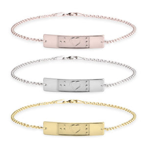 Braille Heart+2 Initials Bracelet,Sterling Silver,24K Gold/Rose Gold,Mother&#39;s Day gift,Birthday gift,gifts for her,gift for aunt/girlfriends