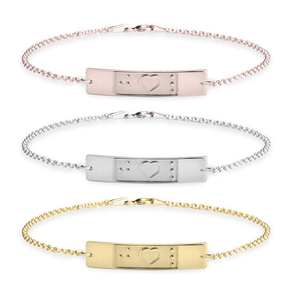 Braille Heart+2 Initials Bracelet,Sterling Silver,24K Gold/Rose Gold,Mother&#39;s Day gift,Birthday gift,gifts for her,gift for aunt/girlfriends