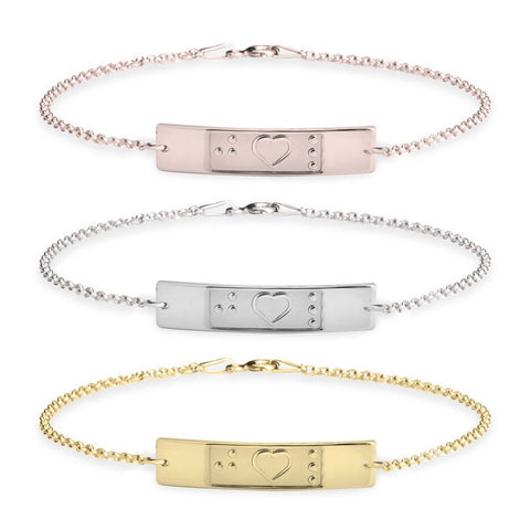 Braille Heart+2 Initials Bracelet,Sterling Silver,24K Gold/Rose Gold,Mother&#39;s Day gift,Birthday gift,gifts for her,gift for aunt/girlfriends
