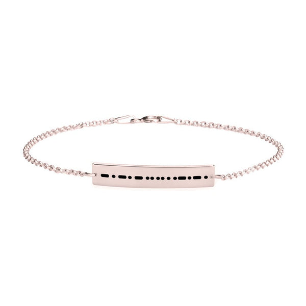 Morse code Engraved Bar Bracelet in Sterling Silver,24K Gold/Rose Gold Plating,