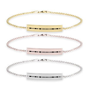 Morse code Engraved Bar Bracelet in Sterling Silver,24K Gold/Rose Gold Plating,