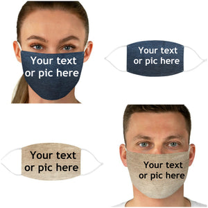 Personalized  Realistic Washable  Fabric Mask for adults,kids. Reusable Washable, Denim look or Blank style