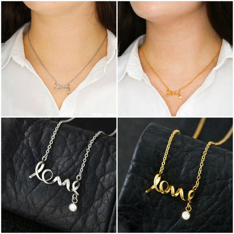 Love Script Pendant Necklace, S.Steel,yellow gold, Graduation Gift,Mother&#39;s Day Gift,Birthday Gift,Engagement Gift,Girlfriend Gifts for her