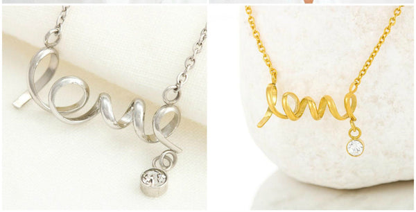 Love Script Pendant Necklace, S.Steel,yellow gold, Graduation Gift,Mother&#39;s Day Gift,Birthday Gift,Engagement Gift,Girlfriend Gifts for her