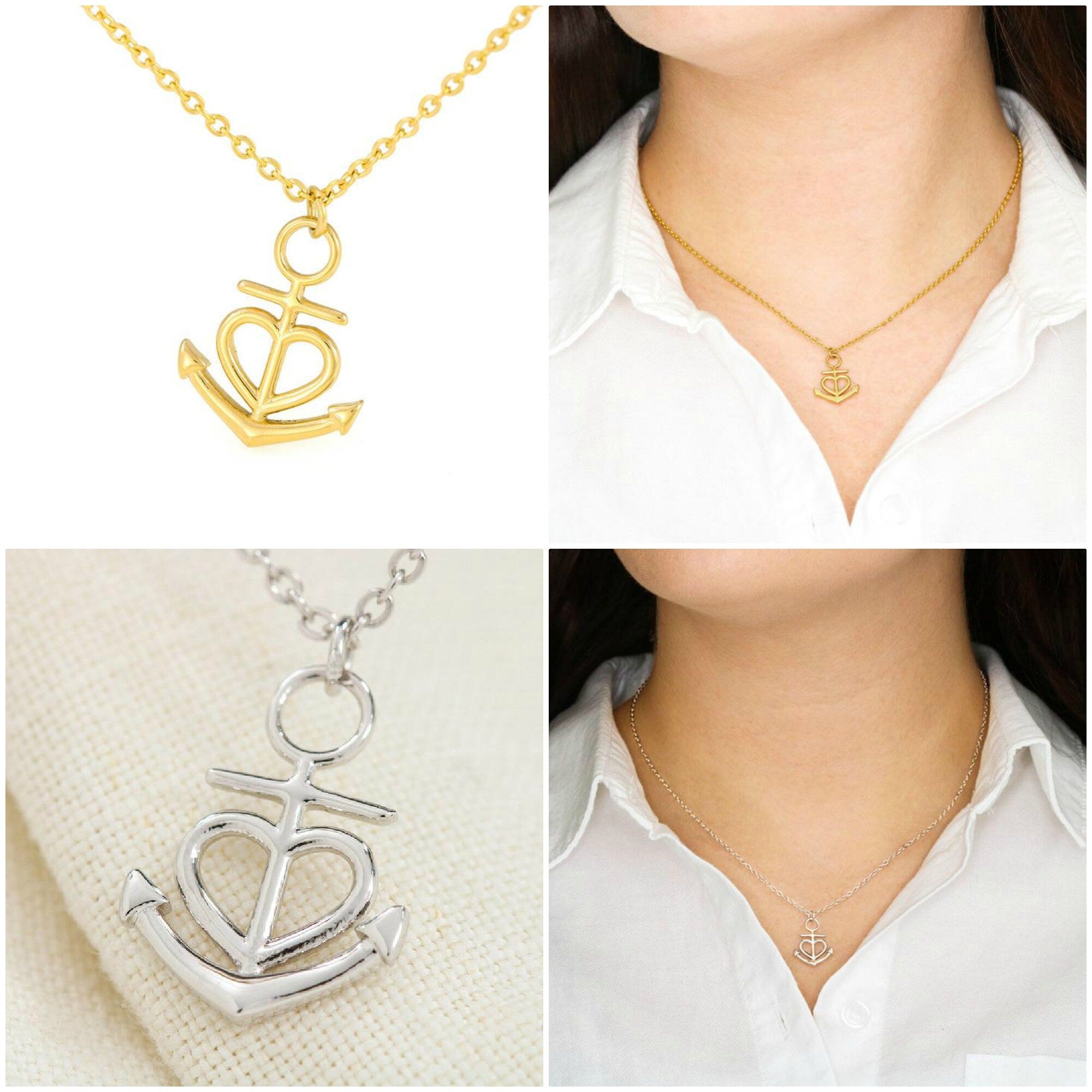 Anchored Heart Pendant Necklace,S.Steel,yellow gold, Graduation Gift,Mother&#39;s Day Gift,Birthday Gift,Engagement Gift,Engagement Gifs For her