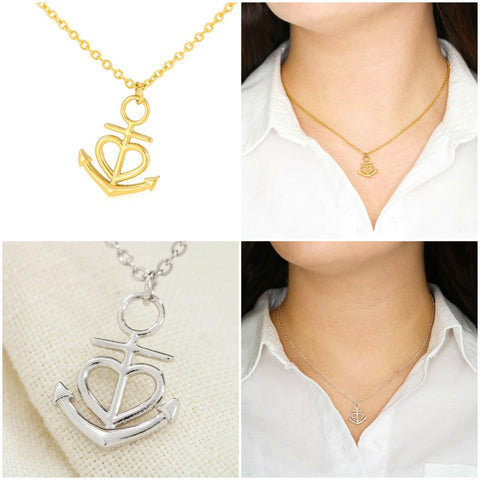 Anchored Heart Pendant Necklace,S.Steel,yellow gold, Graduation Gift,Mother&#39;s Day Gift,Birthday Gift,Engagement Gift,Engagement Gifs For her
