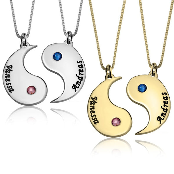 Personalized Yin Yang Birthstone Pendants Couple Necklace,925 Silver,24K Gold/Rose Gold,Valentine&#39;s Day gift,Birthday gift,Mother&#39;s Day Gift