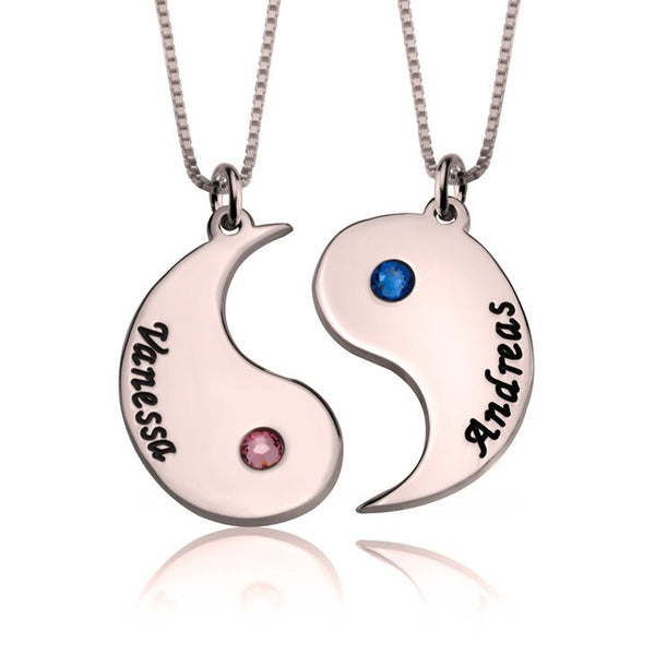 Personalized Yin Yang Birthstone Pendants Couple Necklace,925 Silver,24K Gold/Rose Gold,Valentine&#39;s Day gift,Birthday gift,Mother&#39;s Day Gift