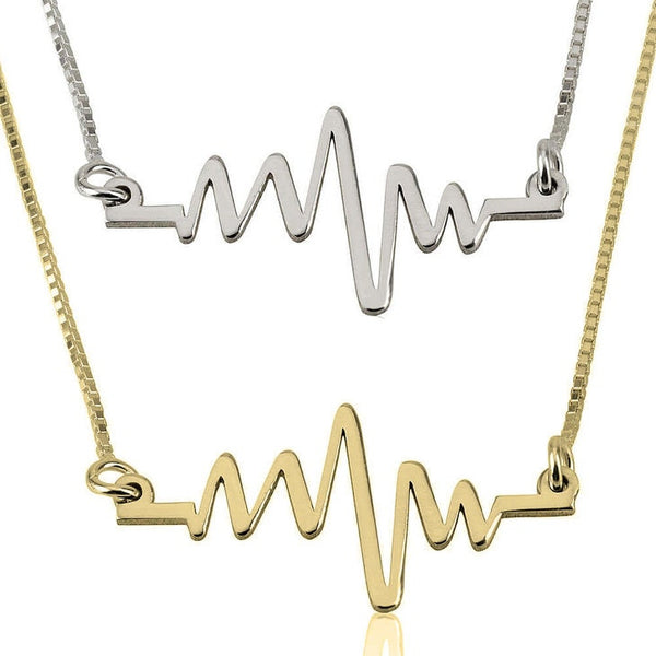 Initials Heartbeat Pendant Necklace - Sterling Silver,24K Gold/Rose Gold,Graduation Gift,Mother&#39;s Day Gift,Birthday Gift,Engagement Gift